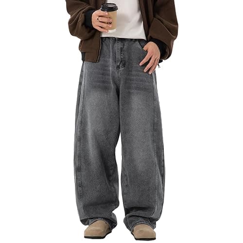qcdyrxf Mens Baggy Jeans Y2k Wide Leg Loose Fit Jeans Streetwear Denim Washed Hip Hop Pants - Image 1