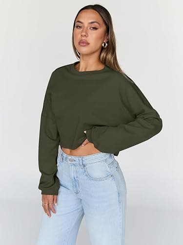 Trendy Queen Cropped Sweatshirts for Women Oversized Crewneck Sweaters Long Sleeve Tops Fall Winter Clothes 2025 thumbnail 2
