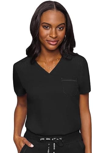 Med Couture Women's V-Neck Scrub Top, Modern Fit Tuck-in Top with Stretchy Rib-Knit Shoulders and Chest Pocket - MC7448 - Image 1