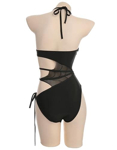 MEOWCOS Damen Einteiler Badeanzüge Gothic Badeanzug Neckholder Mesh Cutout Einteiler Badeanzug Einteiler Bademode thumbnail 4