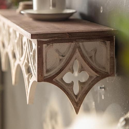HOLMZCED Retro Wall Shelf with Hollow Carving Patterns, Wood Floating Shelf Decorative Wall Mounted Shelf Vintage Hanging Storage Rack Space Saving for Wall Decoration thumbnail 6