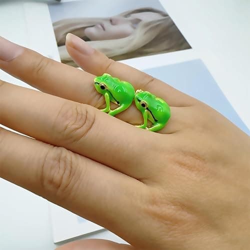 Vintage Punk Animal Jewelry Gift - Delicate Tree Frog Ring, Open Frog Shaped, Adjustable thumbnail 4