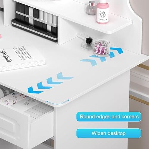 balurukt Vanity Desk with Sliding Mirror and Lights,Makeup Vanity Set with 6 Storage Shelves 4 Drawers Dressing Table for Bedroom Dressing Room Hidden Storage Space(White) White thumbnail 3