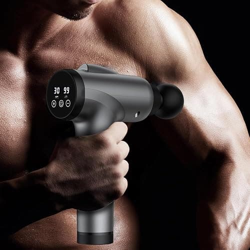 OLsky Massage Gun Deep Tissue, Handheld Electric Muscle Massager, High Intensity Percussion Massage Device for Pain Relief with 9 Attachments & 30 Speed(Grey) thumbnail 7