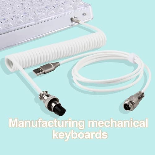 ltteea Coiled Keyboard Cable 1.8m,Type-C To USB A TPU Spring Mechanical Cable with Detachable Metal Aviator Connector Extendable Custom Coiled USB-C for PC Laptop Gaming Keyboard (White) thumbnail 6