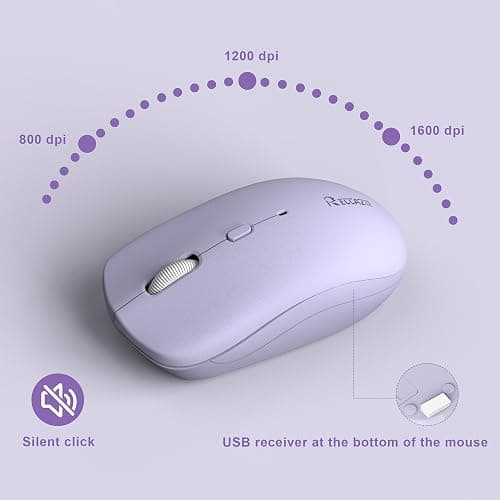 Wireless Keyboard and Mouse Combo, Full-Sized Wireless Keyboard and Adjustable DPI Mouse, 2.4GHz USB Receiver, Silent Keyboard and Mouse for PC, Windows, MAC, Desktop, Laptop(Purple) thumbnail 7