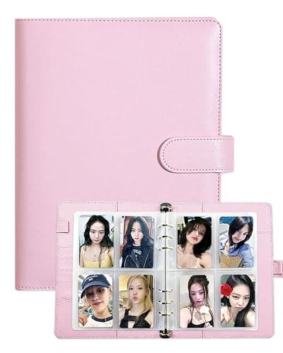 A5 Photo Card Binder with 30 Inner Sleeves (4-pocket and double-sided), 6 Ring 4 Pocket Trading Card Binder, PU Leather Card Collect Book with Magnetic Buckle Closure, Holding up to 240 Cards (Pink) - Image 1