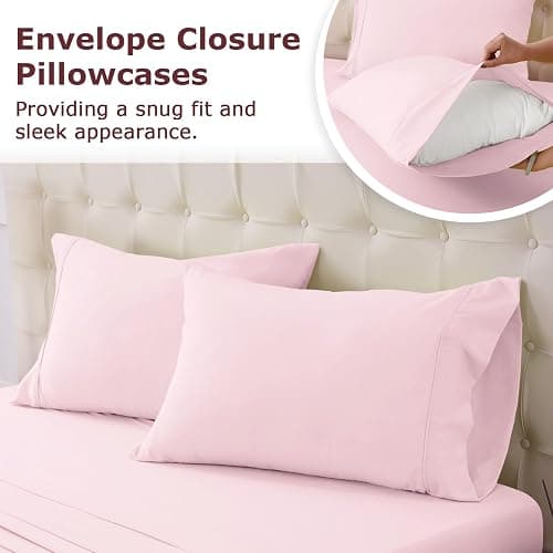 Homilay Full Size Bed Sheet Set - 4 Piece Soft Microfiber Sheets with Deep Pockets, Cooling Technology, and Wrinkle-Free Pillowcase. Hotel-Quality, Durable Bedding, Light Pink thumbnail 5