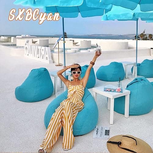 Outdoor Waterproof Bean Bag Cover (No Filler) Garden Beach Swimming Pool Floating Beanbag Pouf Chair Oxford Kids Adults(Navy,XL-D90cm-cover) thumbnail 2