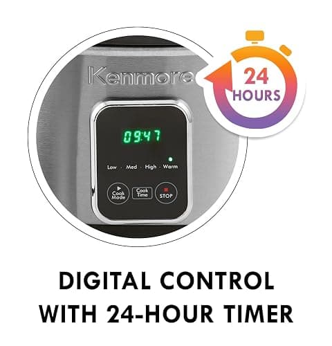 Kenmore 7 Quart Slow Cooker with Diper - Crock pot With Programmable Settings, Digital Controls, Large Capacity for Family Meals, Dishwasher-Safe Stoneware, Warm Rice & Sous Vide Stew thumbnail 6