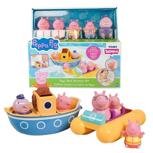 Toomies Peppa Pig Bath Toys - Peppa’s Boat Adventure Bath Toy Set - Includes 2 Boat Toys and 5 Peppa Pig Figures - Peppa Pig Toy Boats - Toddler Bath Toys for 18 Months and Up - Image 1