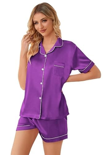 Girls & Womens Satin Pajamas Set, Silk Button-Down Sleepwear 2 Piece Nightwear, 3 Years - Women XXL thumbnail 5