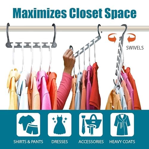 Wonder Hanger Max 10-Pack Space Saving Hangers, Reinforced Hooks Swivels 360°, Cascading Hanger, College Dorms & Storage Closet Organizer, Fully Assembled – Grey thumbnail 3