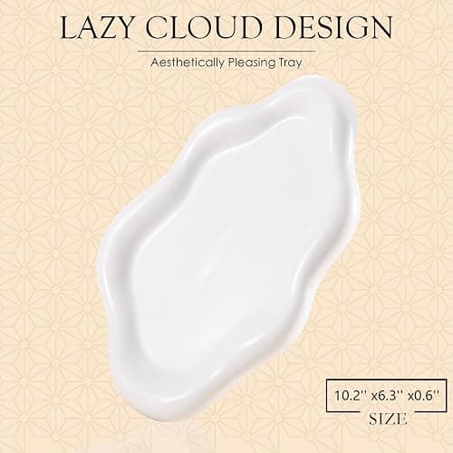 CCINPPY Ceramic Jewelry Tray Trinket Dish, Decorative Cloud Vanity Key Tray for Women, Ring Holder Dish, Cute Jewelry Plate Bowl Room Decor Aesthetic, White, Large thumbnail 2
