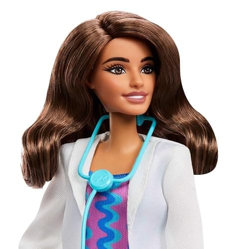 Barbie Careers Doctor Fashion Doll Wearing Removable Look with White Coat, Dress & Shoes, Plus Stethoscope Accessory thumbnail 2