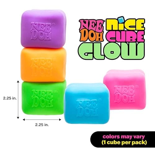 Schylling NeeDoh Nice Cube Glow - Sensory Toy with a Super Solid Squish - Glows in The Dark and Always Returns to its Square Shape - Ages 3 and Up - Color May Vary; One Cube Per Pack thumbnail 2