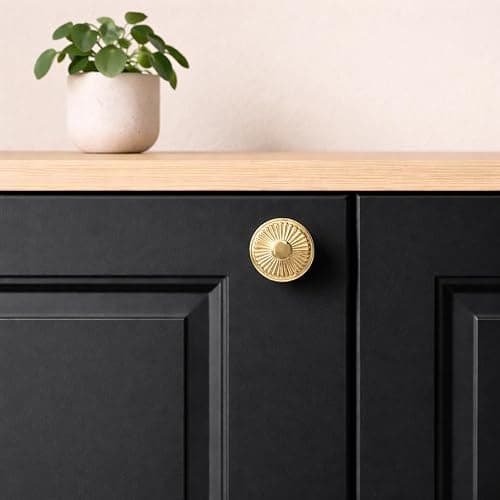 heimzeit Poignées de Placard Sun pour Portes, Tiroirs et Commodes en Aluminium de Haute Qualité [8 Pièces, Rondes] Couleur: Or, Boutons de Meuble avec Poignée à un trou et vis thumbnail 6