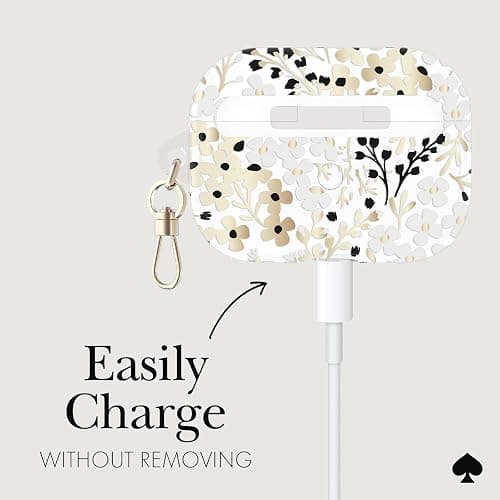 kate spade new york AirPods Pro Protective Case with Keychain Ring - Multi Floral Black and White, Compatible with AirPods Pro 2nd / 1st Generation thumbnail 4