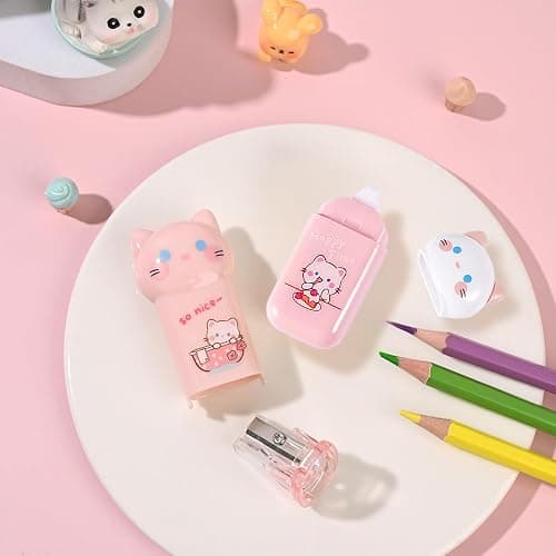 9Pcs Pink Cute Cat Stationery Gifts Set School Supplies Kawaii Japanese Stationery Christmas Birthday GIFS Includes Pencil Sharpener Highlighter Correction Tape Pens Ruler for Office School Supplies thumbnail 2
