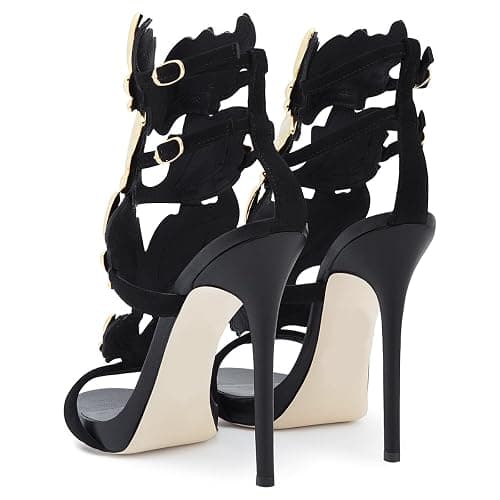 FSJ Women Classy Open Toe Stiletto Heel Sandals Metallic Leaf Mirrored Wing Ankle Strap High Heels Party Evening Prom Shoes Size 4-16 US thumbnail 4