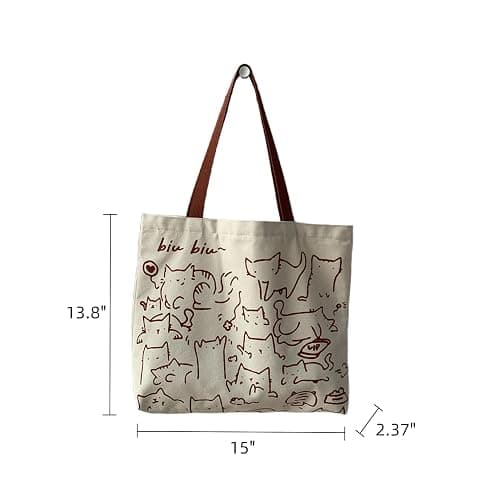  ★ Cute Tote Bag for Women with Zipper, Funny Purse with Cats Dogs Large Canvas Shoulder Bag Handbag thumbnail 6