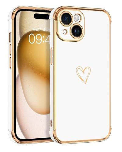 BENTOBEN for iPhone 15 Case, Phone Case iPhone 15, Cute Heart Pattern Slim Fit Thin Soft Flexible Shockproof TPU Bumper Non-Slip Lightweight Women Girls Charging Protective Cover for iPhone 15, White - Image 1