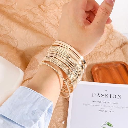 HaHaGirl 44-65pcs Golden Silver Plated Jewelry Sets Necklaces,Bracelets Bangles,Earring,Rings for Women Valentine Anniversary Birthday Friendship thumbnail 3