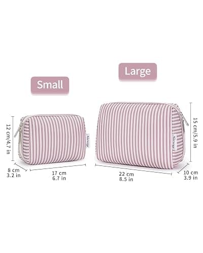 Narwey Striped Makeup Bag Travel Cosmetic Bag Organizer Toiletry Bag Make Up Bags with Compartments for Women Girls (Large, Dusty Rose Stripe) thumbnail 7