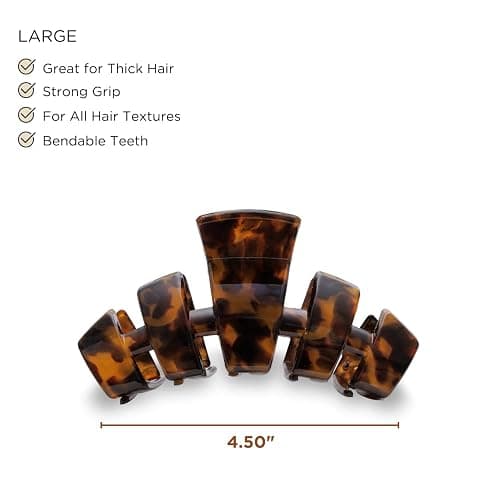 TELETIES - Large Hair Clip - Strong Grip, Bendable Teeth, Comfortable Curved Design - Ideal for Thick Hair - For All Hair Textures - Tortoise thumbnail 2