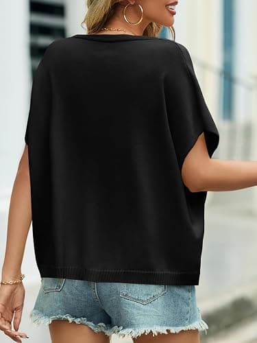 Saodimallsu Womens Summer Oversized Cardigans Batwing Short Sleeve Lightweight Button V Neck Casual Knit Sweater Tops thumbnail 5