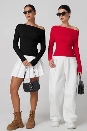 QINSEN Womens Asymmetrical Neck Sweater Slim Fit Long Sleeve Knit Pullover Top thumbnail 6