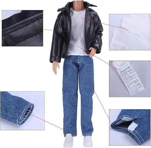 E-TING 10-Item Fantastic Pack = 5 Sets Fashion Casual Wear Clothes Outfit for boy Doll with 5 Pairs Shoes (Leather Jacket + Casual Wear Clothes + Swimwear) thumbnail 2