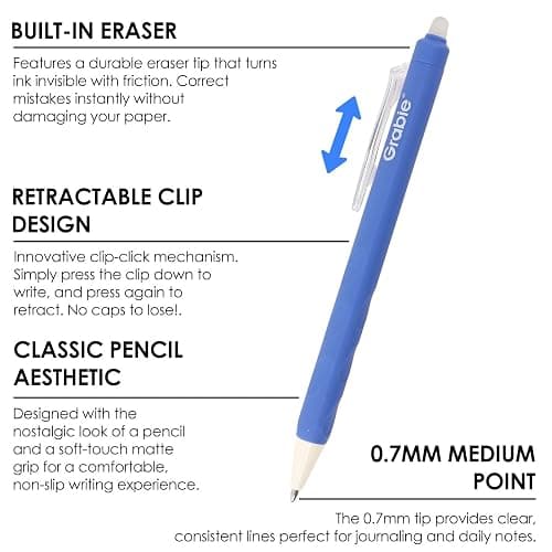 Grabie Erasable Gel Pens, Medium Point 0.7 mm Erasable Pens, Make Mistakes Disappear for Drawing Writing Planner, Pack of 6, Black thumbnail 4