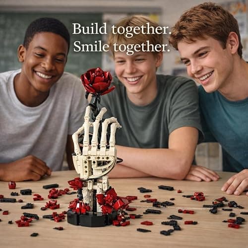 RITTSUN Skull Rose Building Set, Gothic Flower Bouquet Building Blocks for Adults, Skeleton Hand Rose Decor, Dark Aesthetic Desk Decor, Creative Her, DIY Block Set thumbnail 7