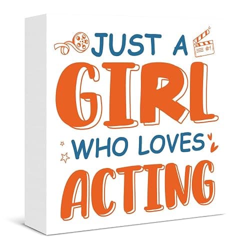 Theatre Gifts for Girls Women, Funny Theatre Decor Just a Girl Who Loves Acting Wooden Box Sign for Home Living Room Cinema Shelf Wall Decor - Image 1