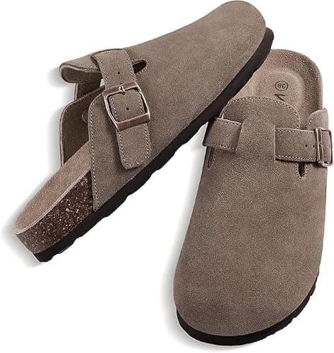 KIDMI Genuine Suede Clogs for Women Cork Footbed Sandals Leather Mules Potato Shoes with Arch Support thumbnail 6
