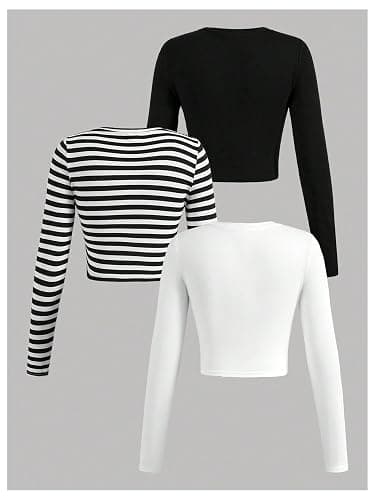 RoseSeek Girl's Long Sleeve Shirts Crew Nekc Slim Fitted Tight Fall Basic Tees Cute Crop Tops for Girls thumbnail 2
