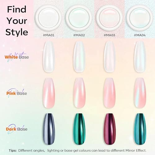 Modelones Chrome Nail Powder Set -4 Pearl Effect Pigment White Silver Chrome Powders for Gel Nails, with 1Pcs Silicone Nail Brushl, 4Pcs Cotton Swabs and 4Pcs Color Display Sticks thumbnail 5