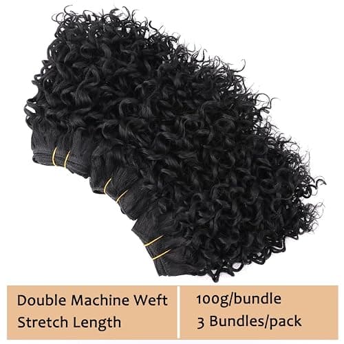 REYNA Synthetic Hair Weave Afro Kinky Curly Hair Bundles 10 Inches 3 Bundles Short Natural Black Jerry Curly Weave Extensions for Black Women(10 10 10 Inch 1B#) thumbnail 2