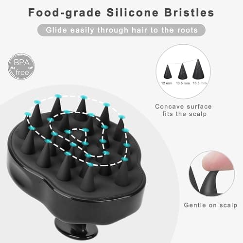 FREATECH Scalp Massager Hair Growth, Scalp Scrubber Shampoo Brush with Soft Silicone Bristles for Dandruff Removal and Hair Care, Wet & Dry Hair Massager Scalp Exfoliator for All Hair Types, Black thumbnail 3