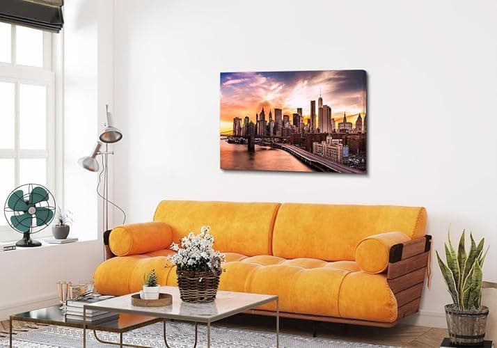 Extra Large New York City Wall Art Modern Cityscape Pictures Bedroom Wall Decor Sunset Panoramic Photo Canvas Poster Building Skyscraper Painting Artwork for Living Room Office Home Decorations 32x48” thumbnail 4