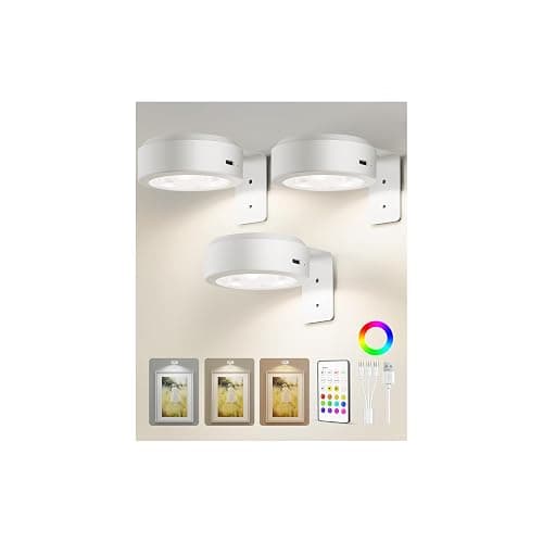 EZVALO Picture Lights for Wall, 2000mAh Rechargeable Battery Magnetic Poster Lights with 3 Color Temps & 12 RGB, Remote Dimmable Timer Painting Light, Wall Decor Light for Art Display, Frame (3 Pack) - Image 1