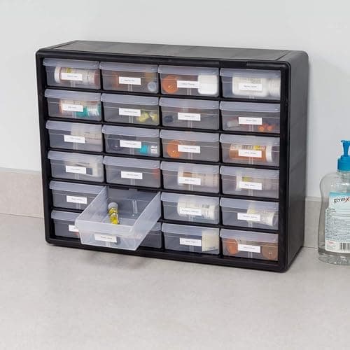 Akro-Mils 24-Drawer Plastic Drawer Storage Cabinet for Garage Organization, Bead Organizer, Building Bricks Storage, Teacher Toolbox, Makeup Organizer, 20" W x 6" D x 16" H, 10124 Black thumbnail 8