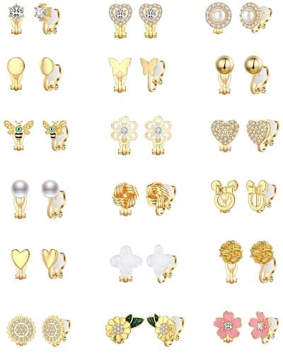 18 Pairs Clip on Earrings for Women Teens Girls Hypoallergenic Non Pierced Earrings Cute Clip on Earrings Set Faux Pearl Heart Flower Love Knot Clip on Stud Earrings Jewelry Gifts - Image 1