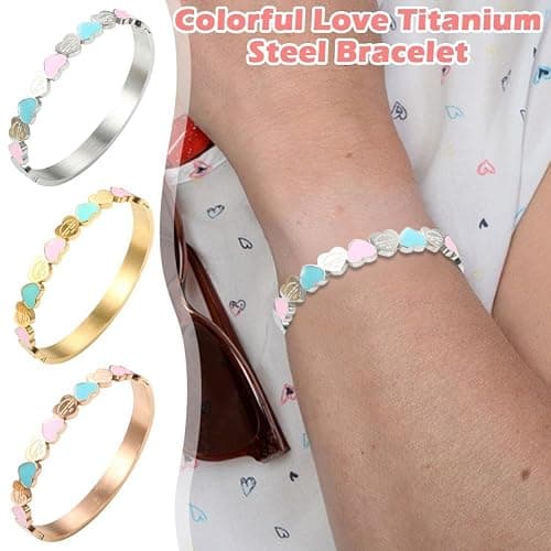 ⭐️HFLWYWD Cute Love Heart Gold Plating Staiess Steel Lucky Cuff Bangles,Heart Bracelets For Women Grils,Ttanh Wedding Party Charm Bangles Jewelry Gift thumbnail 2