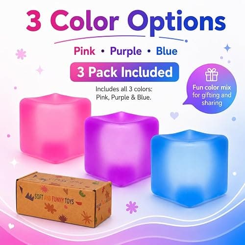 3 Pack Ice Cube Squishy Stress Balls, 1.97 x 1.97 in Soft Slow Rising Fidget Cubes, Clear Sensory Squeeze Set for Kids Teens & Adults, Silent Stretchy Desk Toy, Birthday Party Favor Ages 3+（3PCS） thumbnail 3