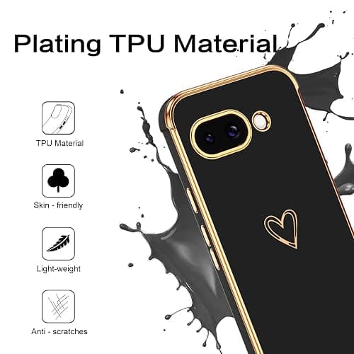 BENTOBEN for Google Pixel 9a Case, Cute Heart Luxury Gold Plating Slim Flexible TPU Bumper Protective Pixel 9a Cover, Women Men Girls Boys Phone Case for Google Pixel 9A 6.3'',Black thumbnail 3
