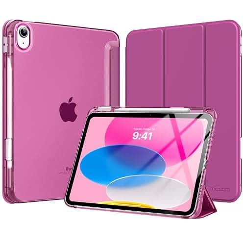 MoKo for iPad (A16) 11th Generation Case 11 Inch 2025, iPad 10th Generation Case 10.9 Inch 2022 with Pencil Holder, Slim Light Trifold Protective Cover with Hard PC Translucent Back Shell, Fuchsia - Image 1