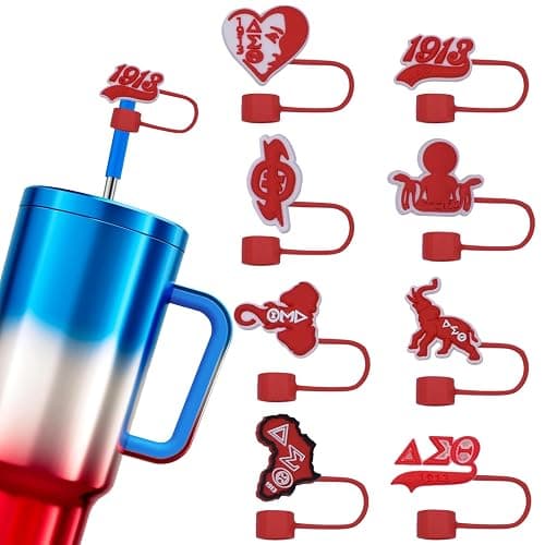 DST Sorority Straw Covers for Stanley Tumbler 10mm, 8Pcs Delta Sorority Reusable Straw Topper Lids for 40 & 30 oz Cups (DST) - Image 1