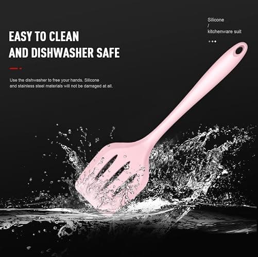 Silicone Cooking Utensils Set - 446°F Heat Resistant Kitchen Utensils,Turner Tongs,Spatula,Spoon,Brush,Whisk,Kitchen Utensil Gadgets Tools Set for Nonstick Cookware,Dishwasher Safe BPA Free(Pink) - Pink thumbnail 6